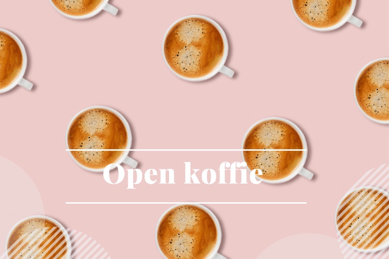 koffie kopjes met tekst open koffie